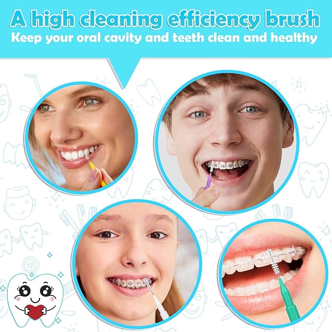 Modacraft 120Pcs Interdental Brush 7 Sizes Braces Brush Toothpicks with Soft Bristles 360° Bendable Floss Heads Dental Brushes Between Teeth Gum Braces Cleaning Kit Oral Tooth Cleaning Tool