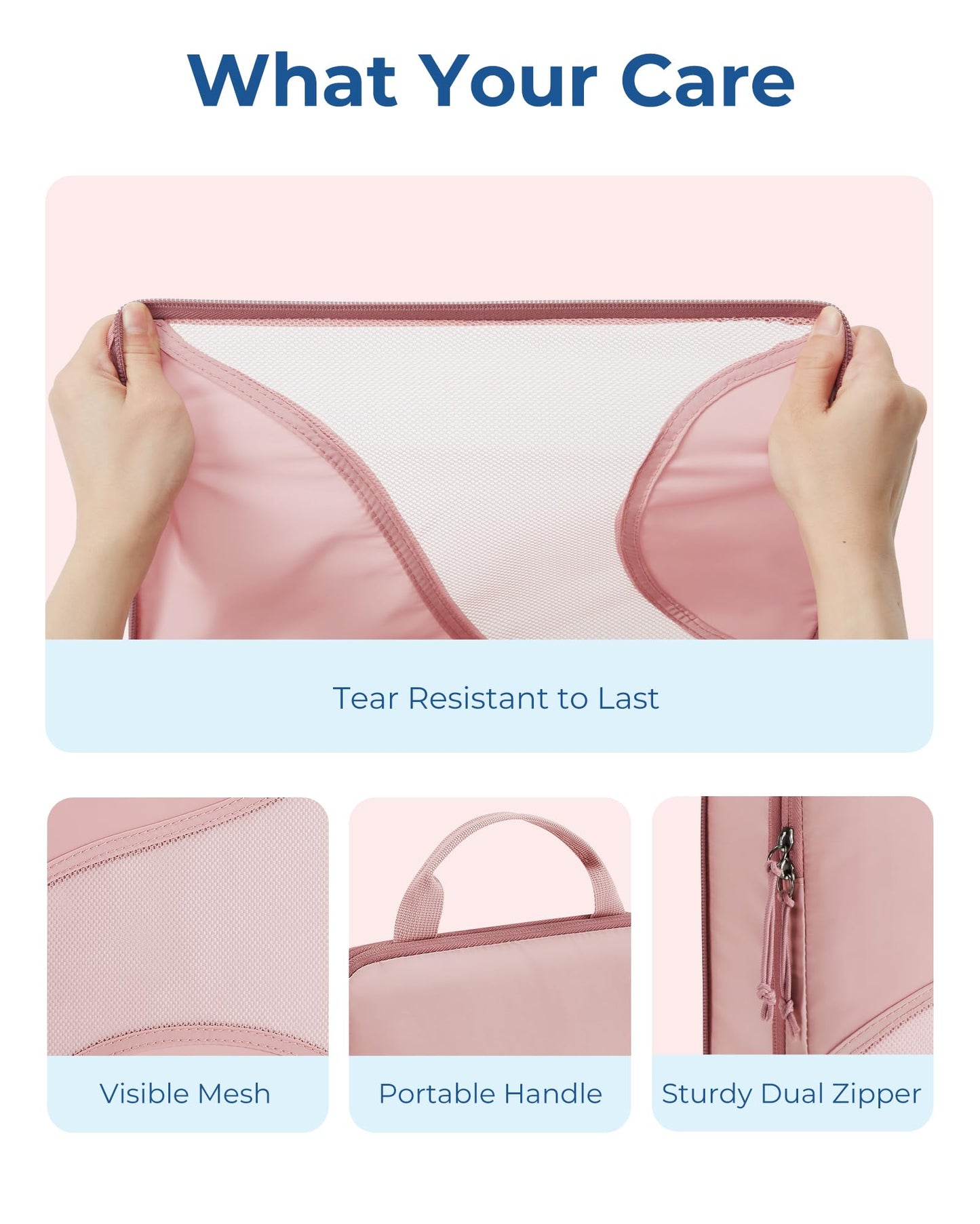 BAGSMART Compression Packing Cubes - 6 Set Travel Packing Cubes for Suitcases, Compression Suitcase Organizers with Shoe Bag Baby Pink