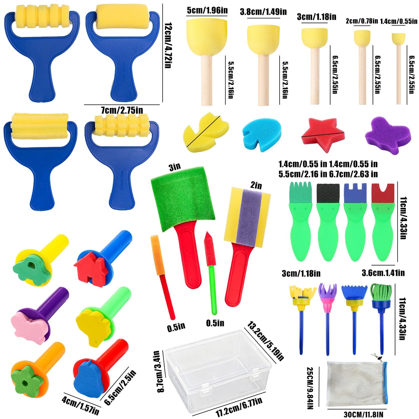 53-Pack Sponge Paint Brushes, Washable Painting Brushes, Toddler Painting Set, Early Learning Foam Roller Sponge Art Crafts Kit with Storage Bag, Creative Gift