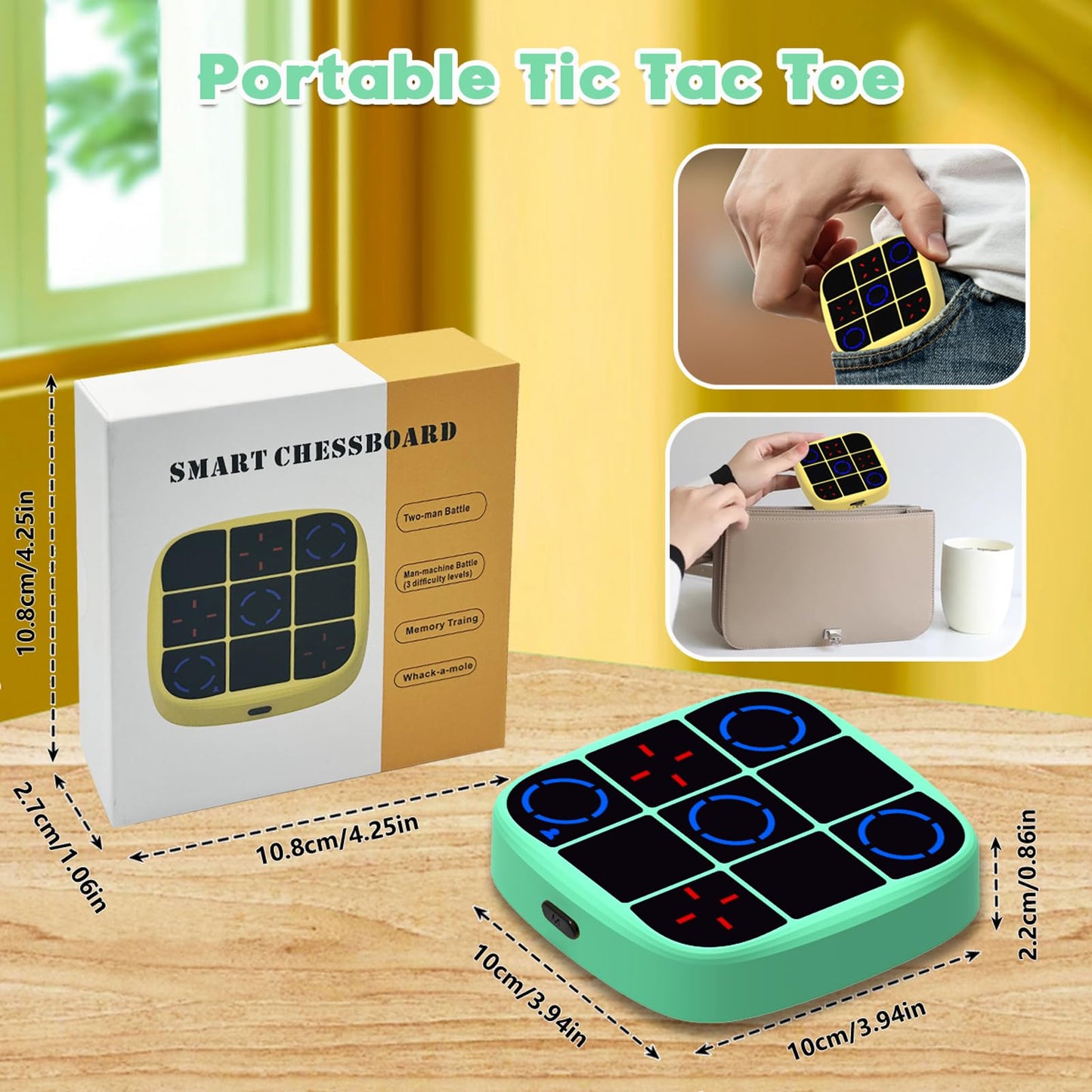 Tic Tac Toe Game, 4-in-1 Electronic Tic Tac Toe Bolt Game with Mute Function, Handheld Puzzle Console Toys for Educational, Portable Travel Games Gifts for Kids and Adults