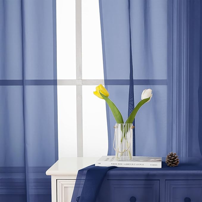 Lecloud Royal Blue Sheer Curtains 72 Inches Long 2 Panels, Rod Pocket Voile Light Filtering Curtains for Living Room, Airy Curtain Drapes for French Door Bedroom, Each Panel 42 X 72 Inch