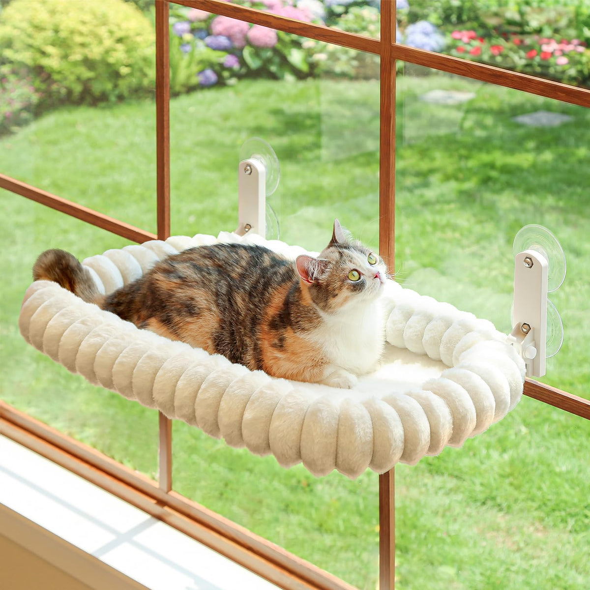 Zakkart SnugCloud Foldable Cat Window Perch (Cream White, L)