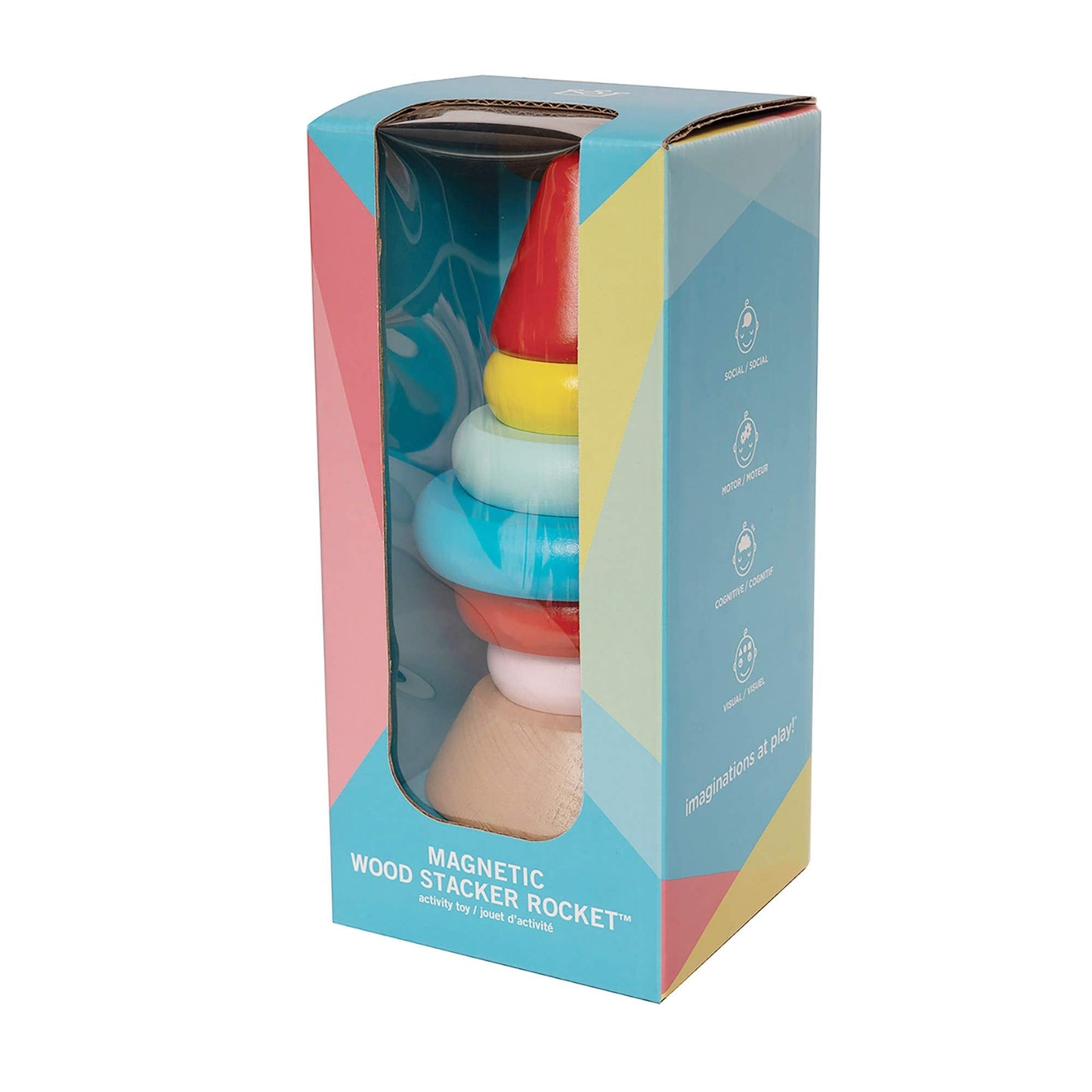 Manhattan Toy Stacker Rocket Baby and Toddler 7 Piece Magnetic Wooden Stacking Toy Set