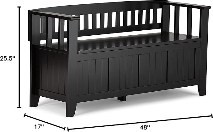 SIMPLIHOME Acadian Entryway Storage Bench - 48 inch Wide Solid Wood Hallway Seat in Black, Transitional Bench for Entryway or Living Room with Lift-Up Lid and Spacious Storage