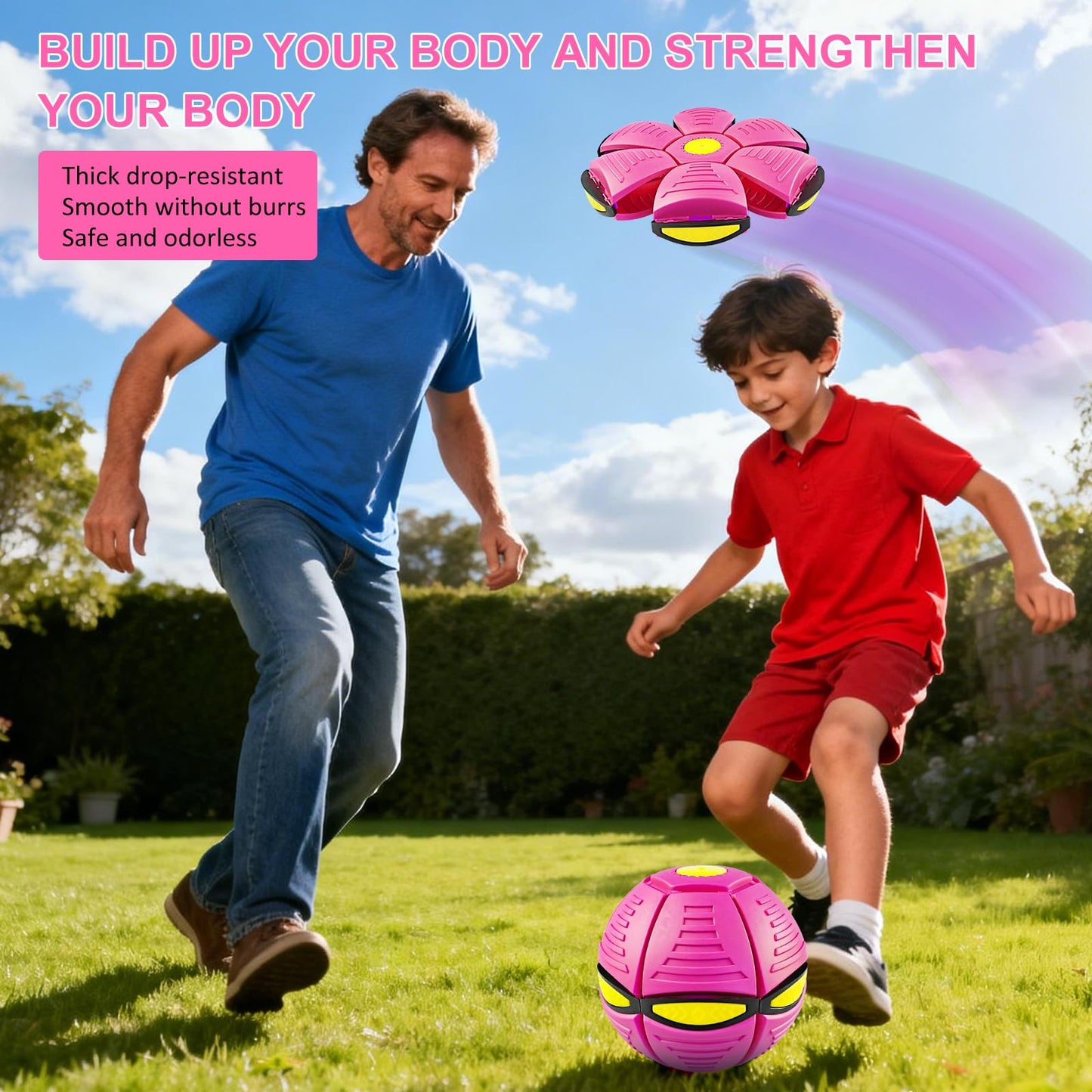Kikkavo Magic Bouncing Ball 6-Light Dual Form – Pop up, Meta Ball Metaball Transforming Design – Flying Saucer Bouncy – Interactive Bouncing Balls for Parent-Child Interaction – Gift Pack - Pink