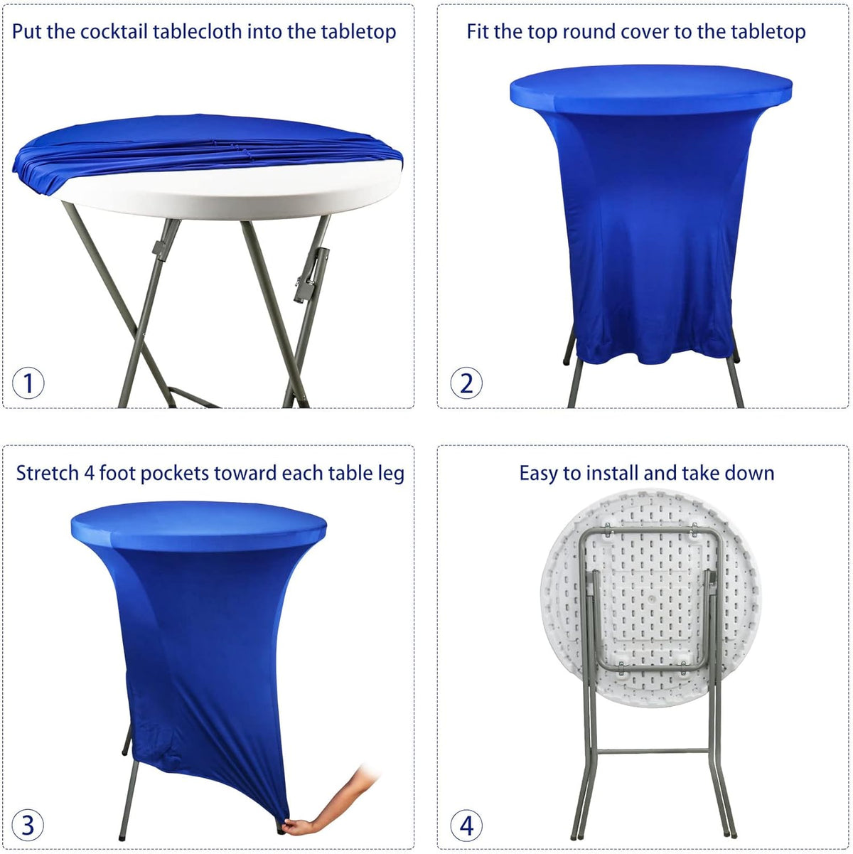 6 Pack Cocktail Spandex Tablecloth 32"x43" Royal Blue Stretch Square Corners Cocktail Table Cover Fitted High Top Round Table for Bar Wedding Birthday Party Banquet