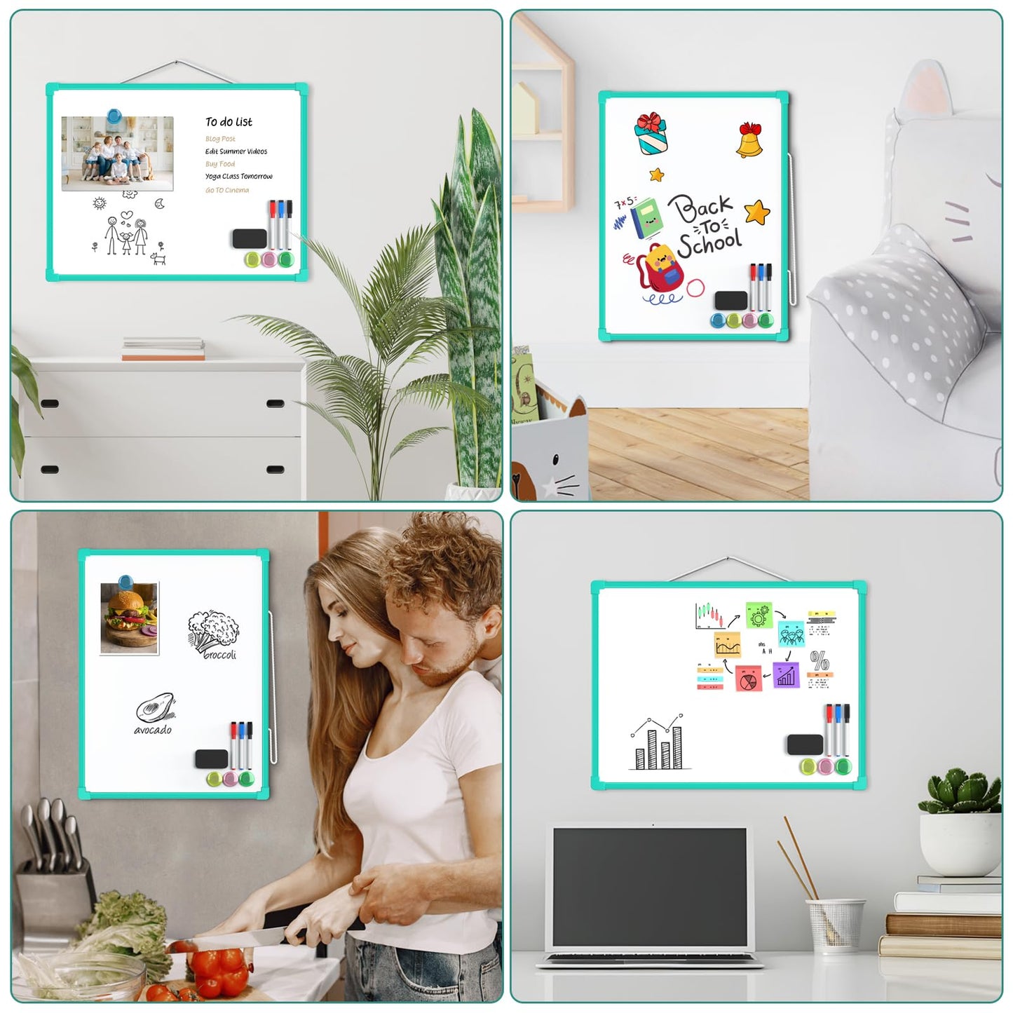 MaxGear Double-Sided Dry Erase Board for Wall, 16"x12" Hanging Whiteboard, Small Dry Erase White Board kit, Portable Whiteboard for Planning, Drawing, Memo, to Do List, Green Frame
