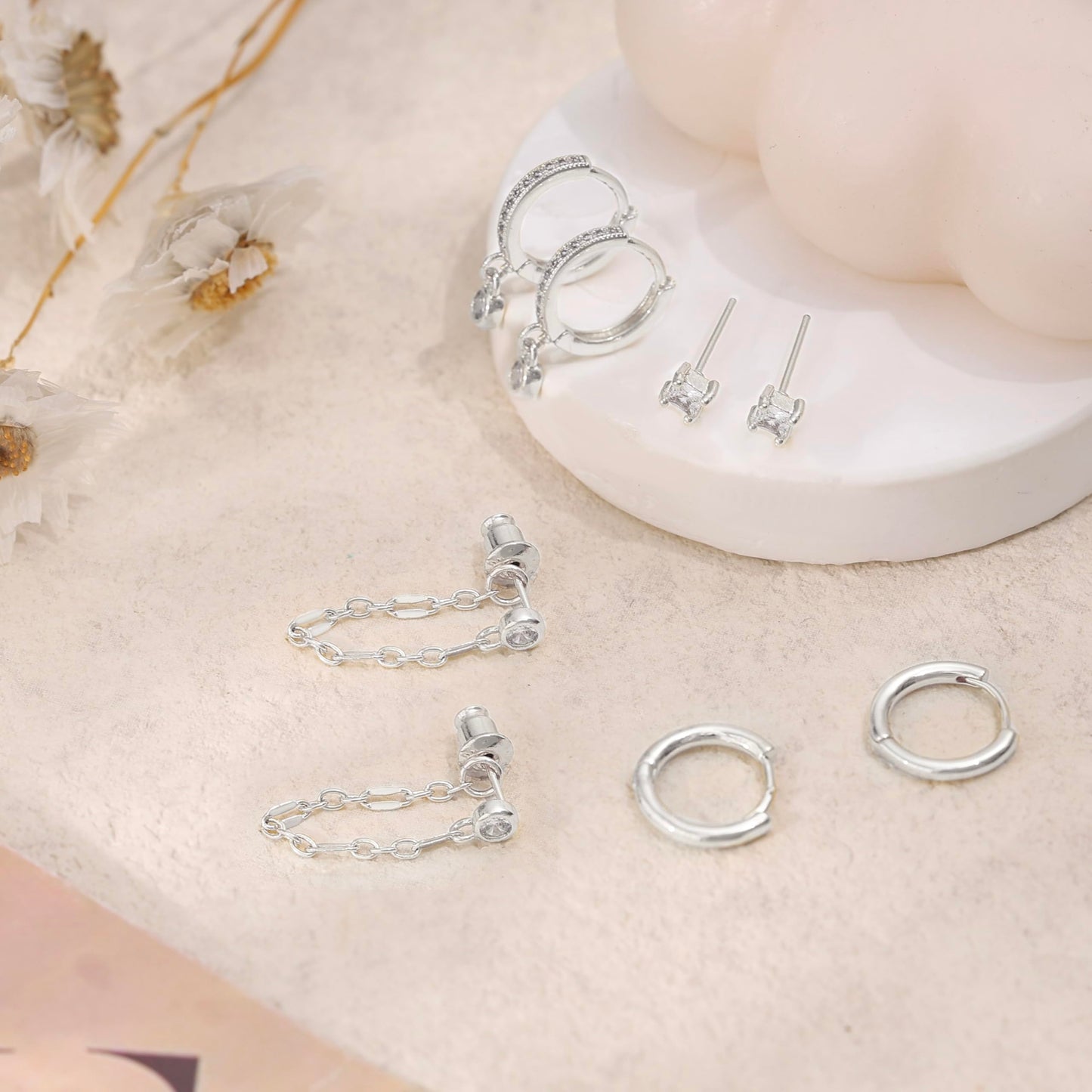 SELFROSE Sliver Earrings for Women,Dainty Huggie Earrings Stack Statement Silver Dangle Drop Earrings for Women Trendy Fashion Womens Jewelry