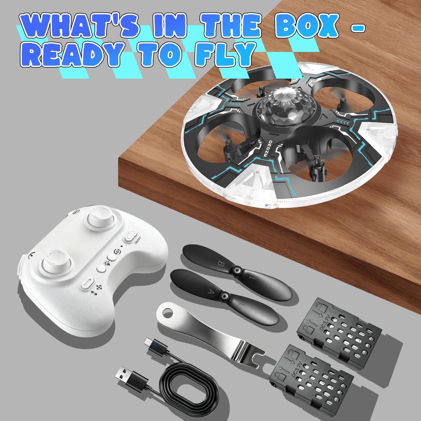 Mini UFO Drone for Kids – Safe RC Toy with 7 LED lighting modes, 360° Flips, Light Projection onto Ceilings, Auto Hover, Hand Gesture, 2 Batteries(14 Min Flight), Ideal Fun Gift for Kids