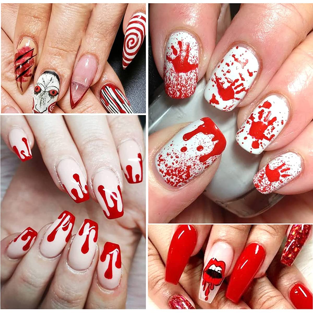 5 Sheets Halloween Scream Nail Decals Horror Nail Decals Self Adhesive Nail Scream Stickers Nail Art Supplies Red Ghost Eyes Scary Blood Design Vampire Nails Decorations for Halloween Party