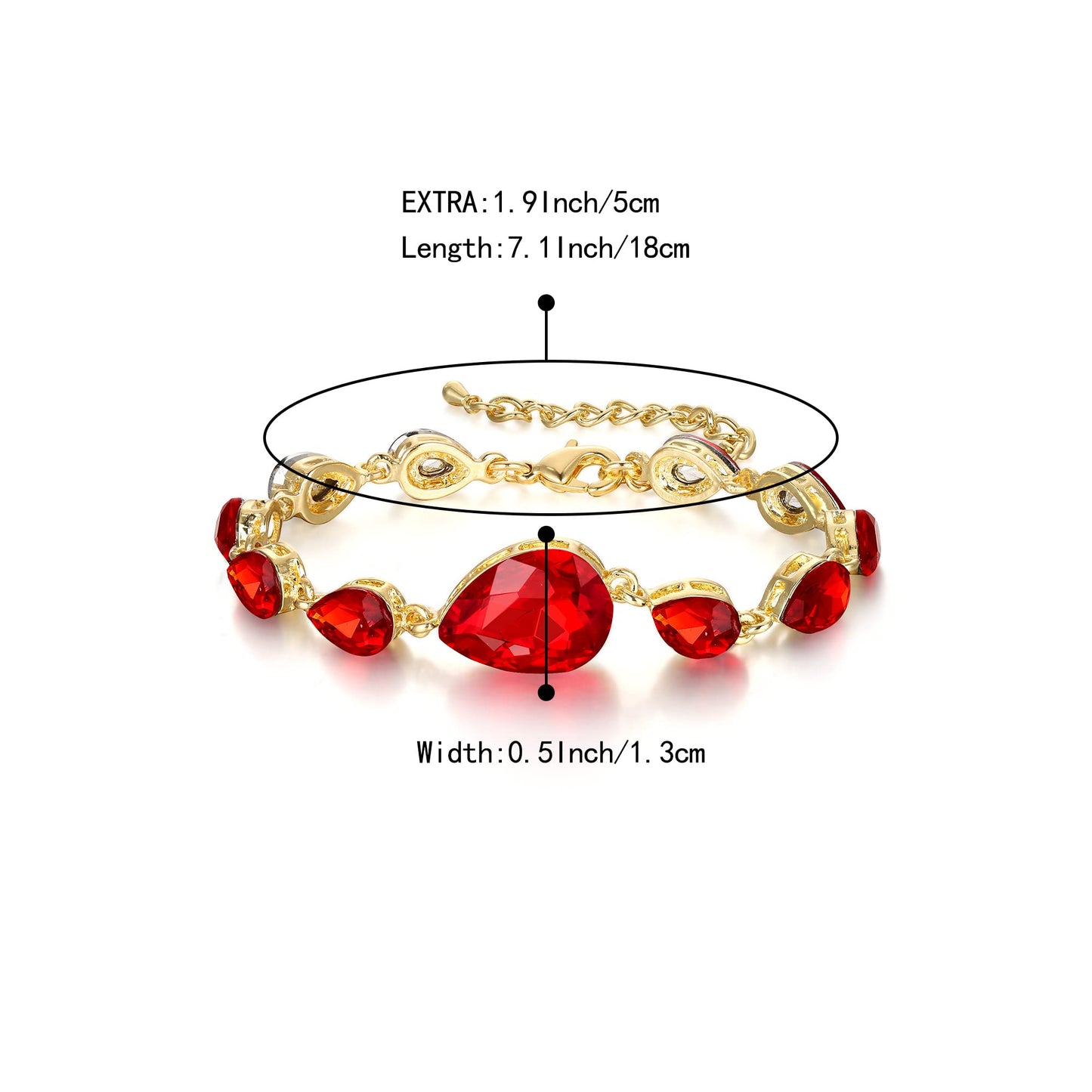 BriLove Wedding Bridal Bracelet for Women Shiny Bling Crystal Multi Teardrop for Party Prom Ruby Color