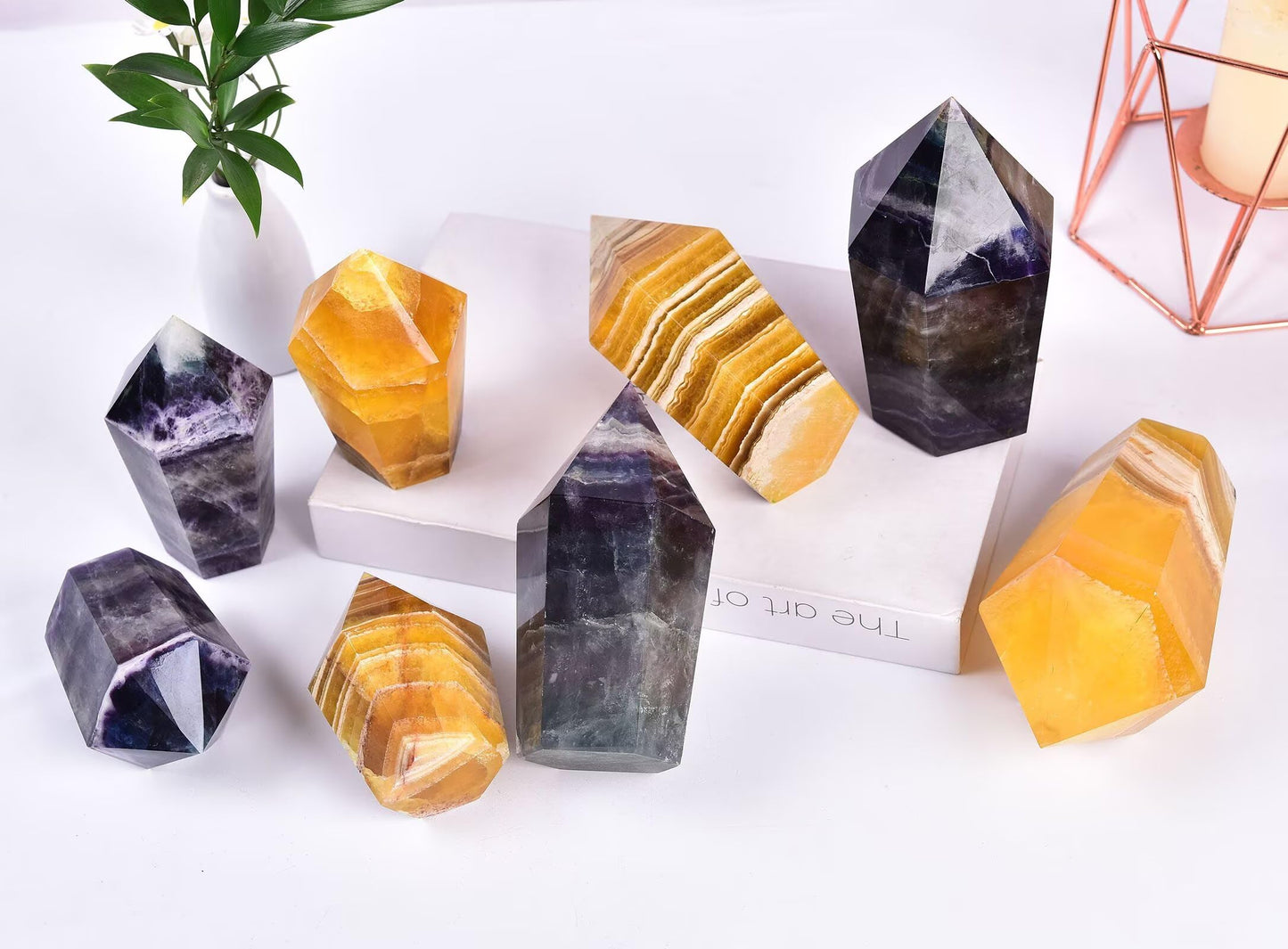 VIZYTOU Colorful Fluorite Stone Tower Obelisk Large Healing Crystal Rock Point Wand Reiki Healing Meditation Stone 1.1-1.7 LBS