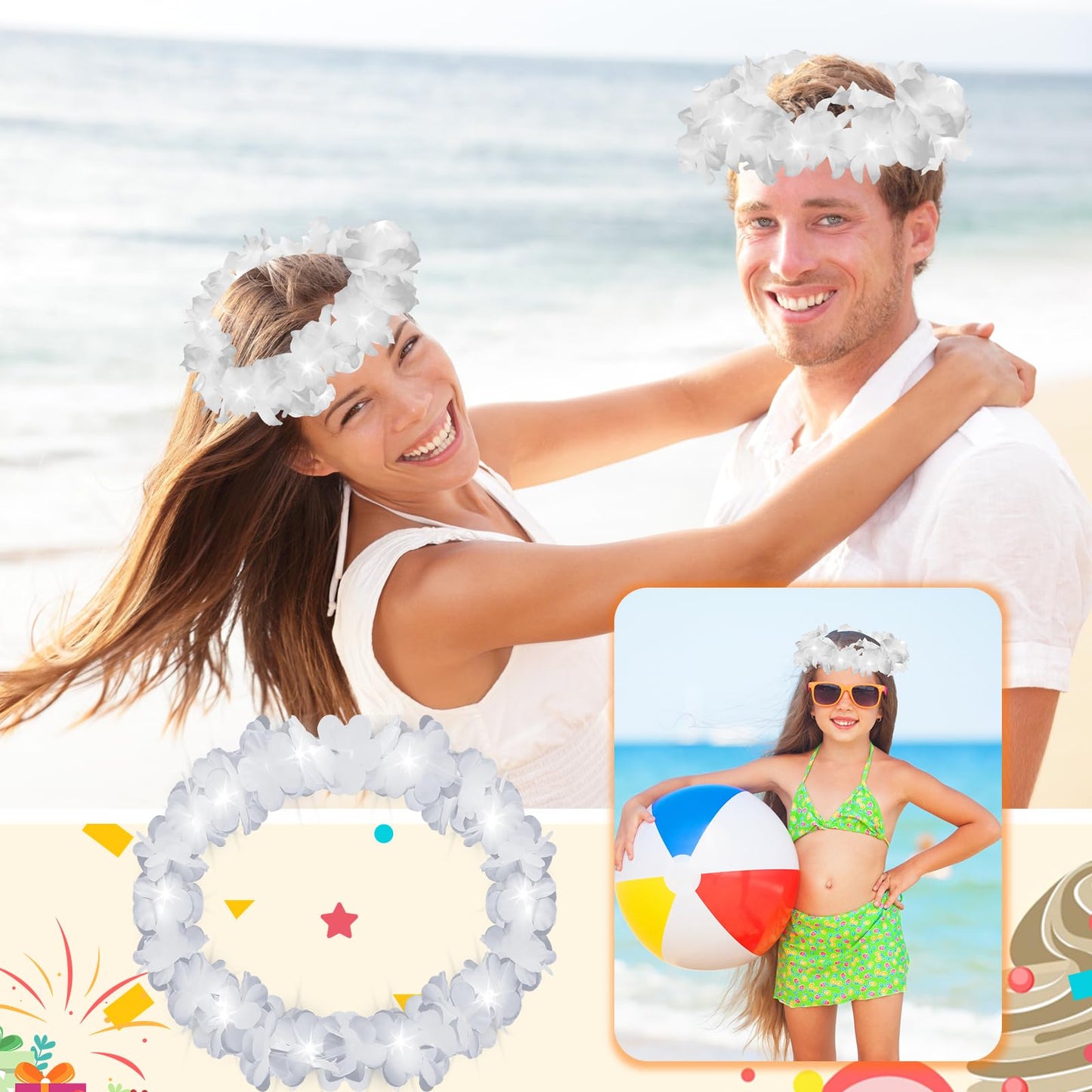 Retrowavy 24 Pcs LED Flower Crown Wreath Headband Fairy Flower Headpiece Light up Hair Accessories for Wedding (White)