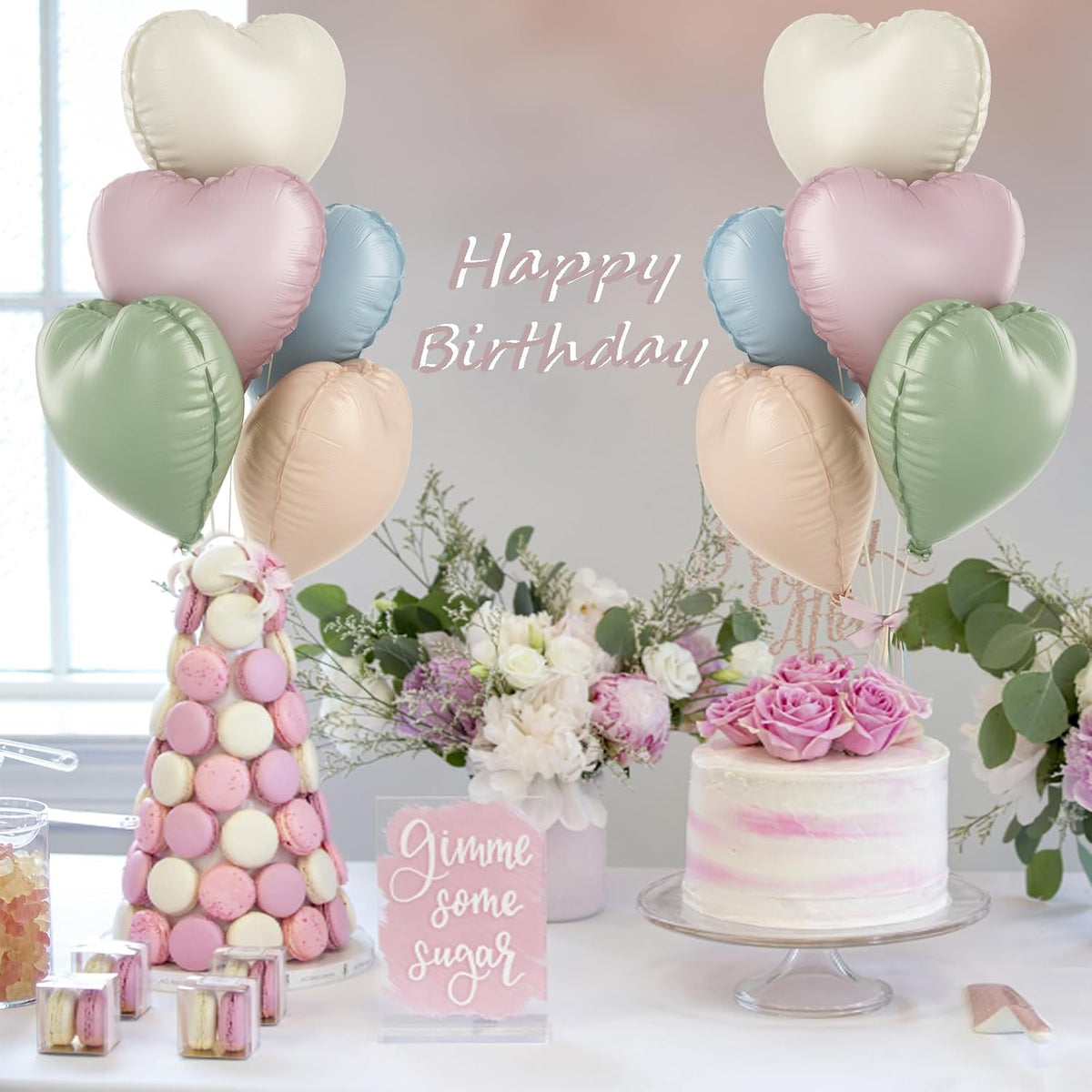 Pastel Colorful Heart Foil Balloons, 10PCS Assorted Rainbow Helium Balloons, 18Inch Heart Shaped Foil Balloon for Kids Birthday Valentines Wedding Bridal Baby Shower Easter Boho Party Decorations
