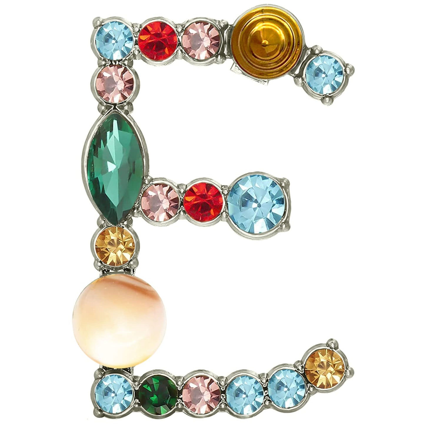 XGALBLA Letters E Plated Metal Stone Clear Colorful Crystal Lapel Pin Brooches Collar(Silver Tone)