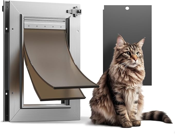 VOSOIR All Aluminum Dog Door, Rust Proof Heavy Duty Large Dog Door for Exterior Doors, Doggy Door with 2 Magnetic Flaps, Energy Efficient, Closing Panel, Pet Door for Pets Up to 110Lb