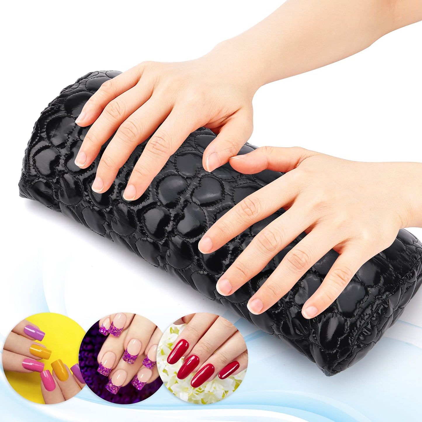 Nail Pillow Hand Rest for Nails, Washable PU Leather Nail Armrest Detachable Manicure Hand Pillow Cushion Nail Art Accessories Tool for Nails Tech (Black)