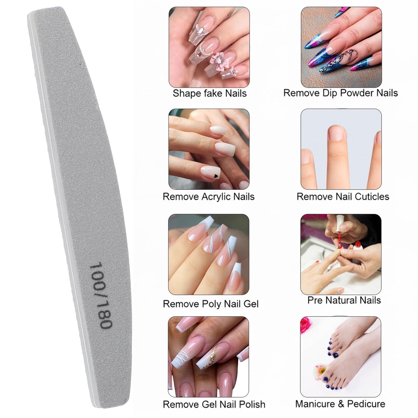 20 Pack Nail Buffers 100/180 Grit Washable Double Sided Nail Block File Reusable Nail Care Manicure Set for Acrylic Natural Gel Nails Salon & Home Use, Gray