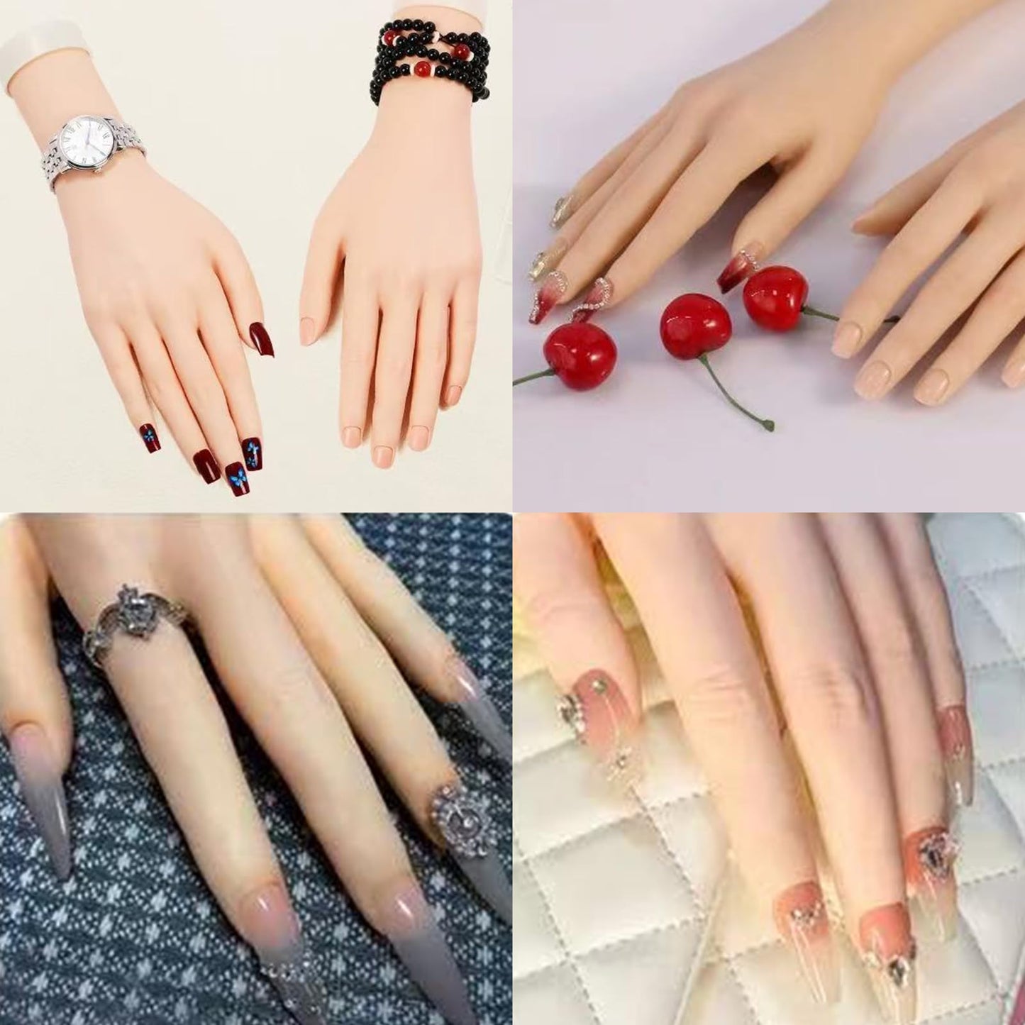 Practice Hand for Acrylic Nails Realistic Mannequin Hand for Nails Practice Soft Flexible Bendable False Fake Nail Hand Art Trainer Manicure Practice Hand Tool and Rings Display of Bracelets (Left)