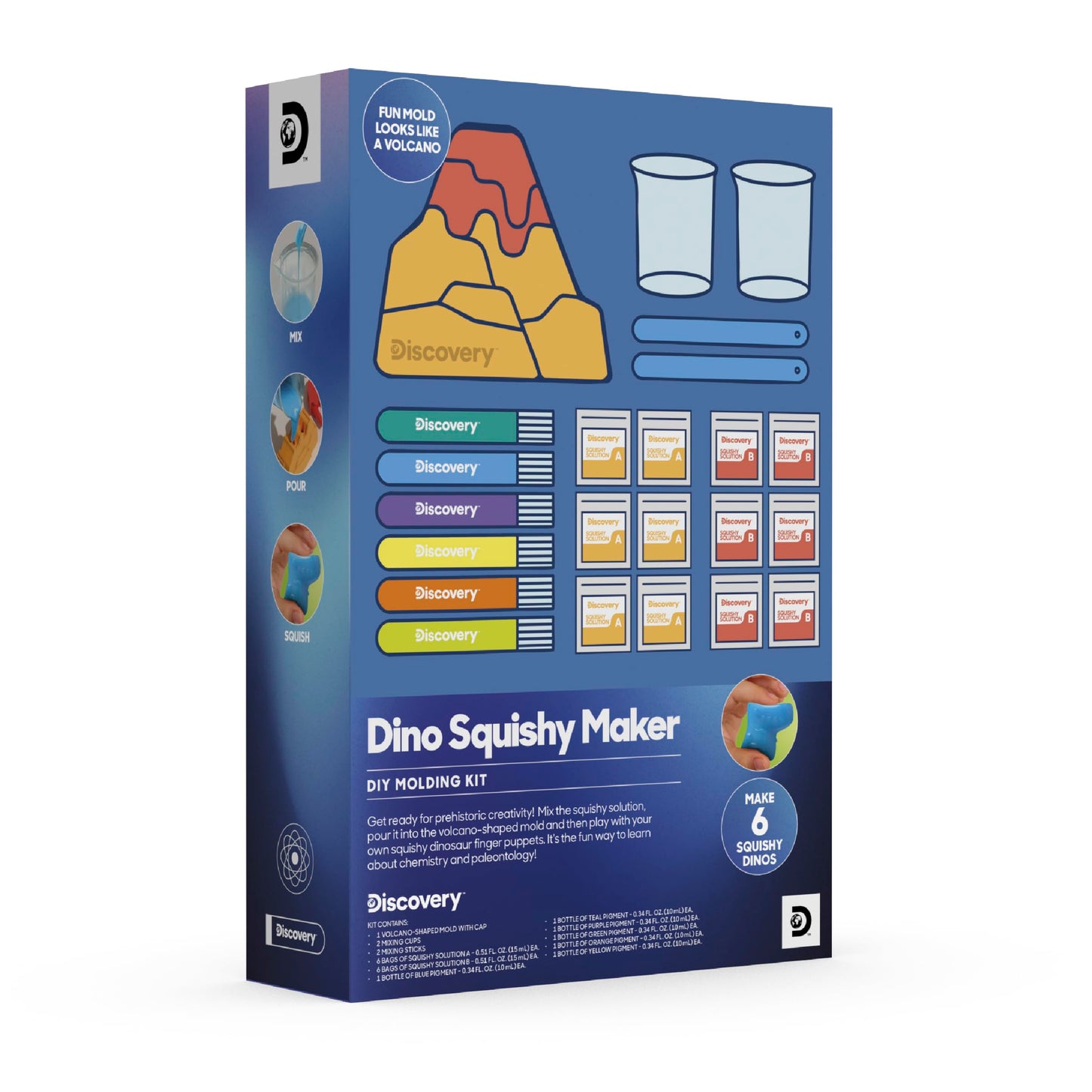 Discovery Dino Squishy Making Kit| Create 6 Squishy Dinosaur Finger Puppets| DIY Make Your Own Squishies Set| Kids Sensory Toy| STEM Chemistry Activity| Arts & Craft Kit| Educational Gift| Ages 6+