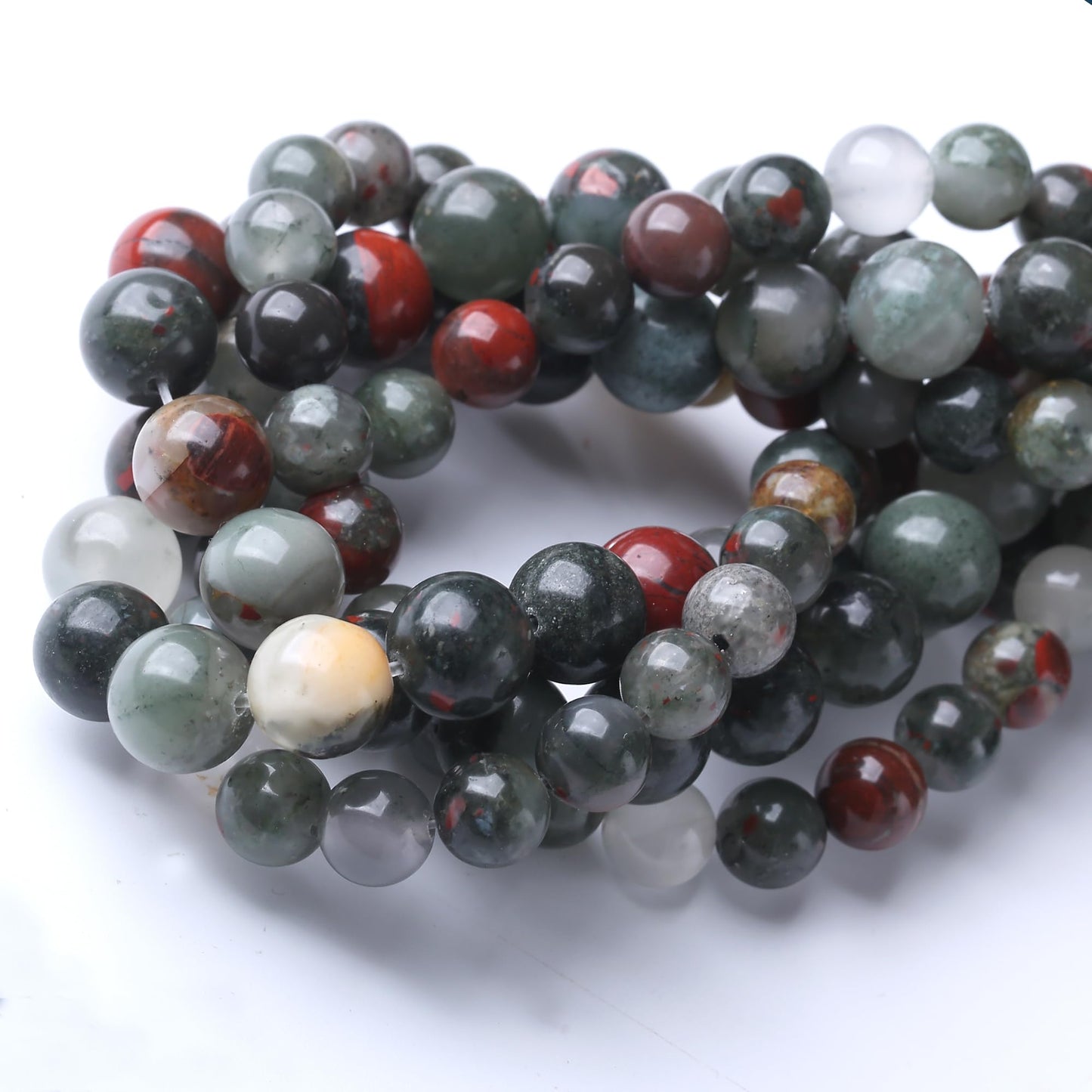 10MM African Bloodstone Round Loose Beads Natural Gem Beads Crystal Energy Stone Beads for Jewelry Making DIY Bracelet Necklace