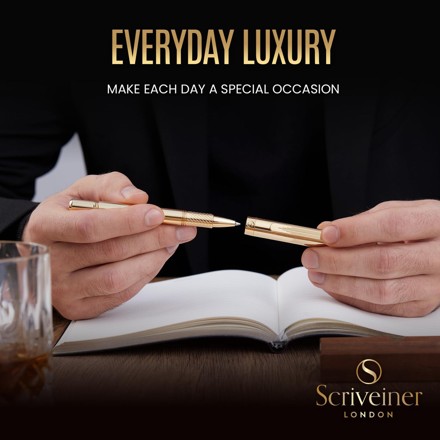 Scriveiner Heavy Gold Rollerball Pen, Award Winning Luxury Pocket Pen with gold plating Finish, German Schmidt Refill, Best EDC Writing Gift Set for Men & Women, Nice Fancy