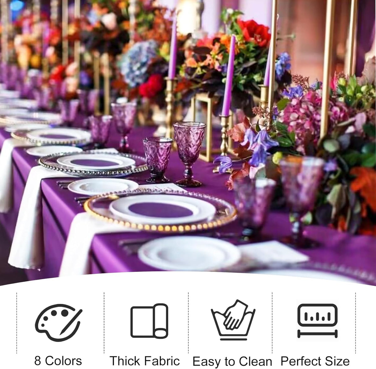 4 Pack Rectangle Tablecloth 60x126 Inch Purple Washable Polyester Table Cover for Wedding Dining Table Buffet Parties Banquet Decoration(Purple)