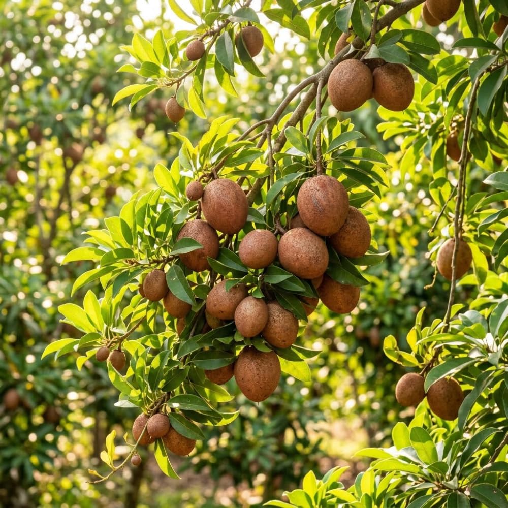 Sapodilla Tree Live Plant, Sapodilla Plant, Sweet Brown Tropical Fruit Tree, 3 Gallon Pot, 2-3 Feet Tall, Ideal for Backyard, Edible Garden, No Ship to CA