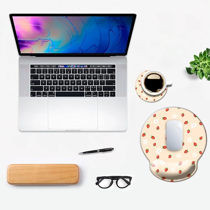 Ergo Comfort Gel Wrist Rest Mouse Pad-Ergonomic Office Mousepad with Wrist Support-Non-Slip, Design Desk Accessories Mat for Home&Game Decor Girly Strawberry