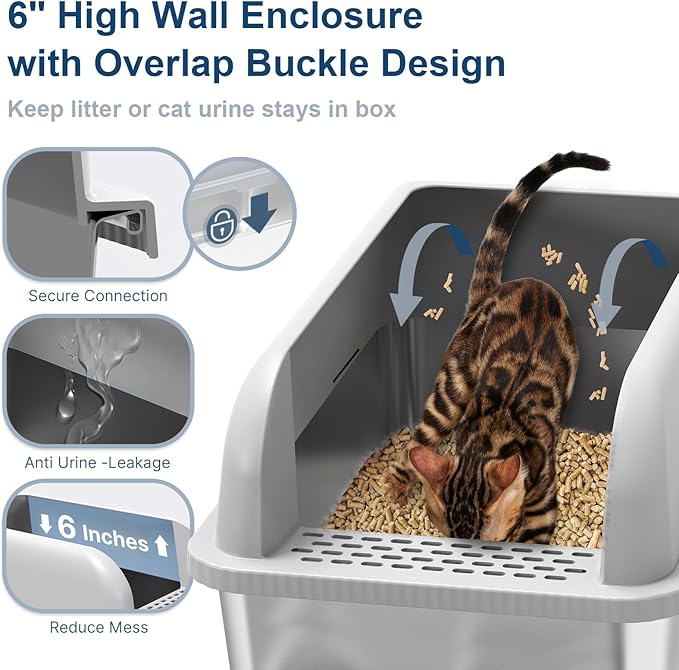 Suzzipaws XL Stainless Steel Sifting Litter Box with Lid for Pine Pellets