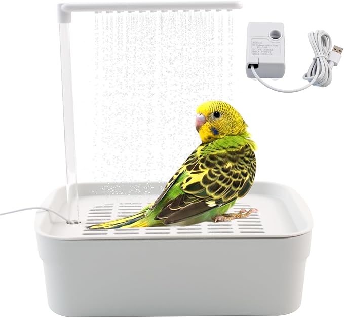 MUYG Automatic Parakeet Bath,Parrot Shower Fountain with USB Power Plug Indoor Bird Bath Circulating Water Electric Pet Bird Shower Pump for Cockatiel Lovebird Conure Budgie