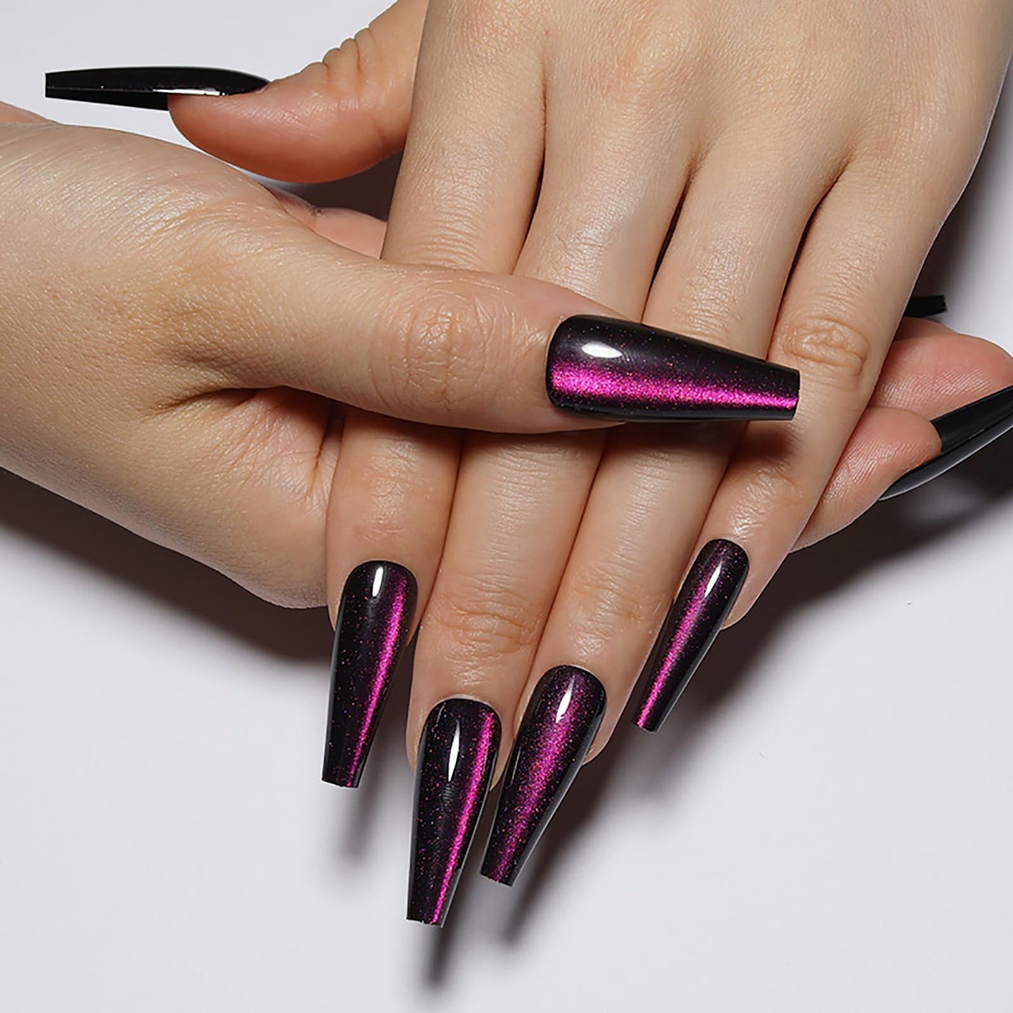Purple Press on Nails - Handmade Fake Nails | Velvet Effect Design Acrylic Nails | Glossy,Glitter,Gradient Color,Reusable Long Nails | 12 Sizes - 24 Nail Kit with Jelly Glue