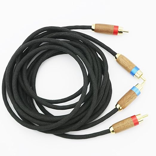 NewFantasia Audiophiles 2RCA Male to 2RCA Male Stereo Audio Cable HiFi System Interconnect Cable 6N OCC Copper Silver Plated Cord Walnut Wood Shell 2 RCA to 2 RCA 2m 6.6ft