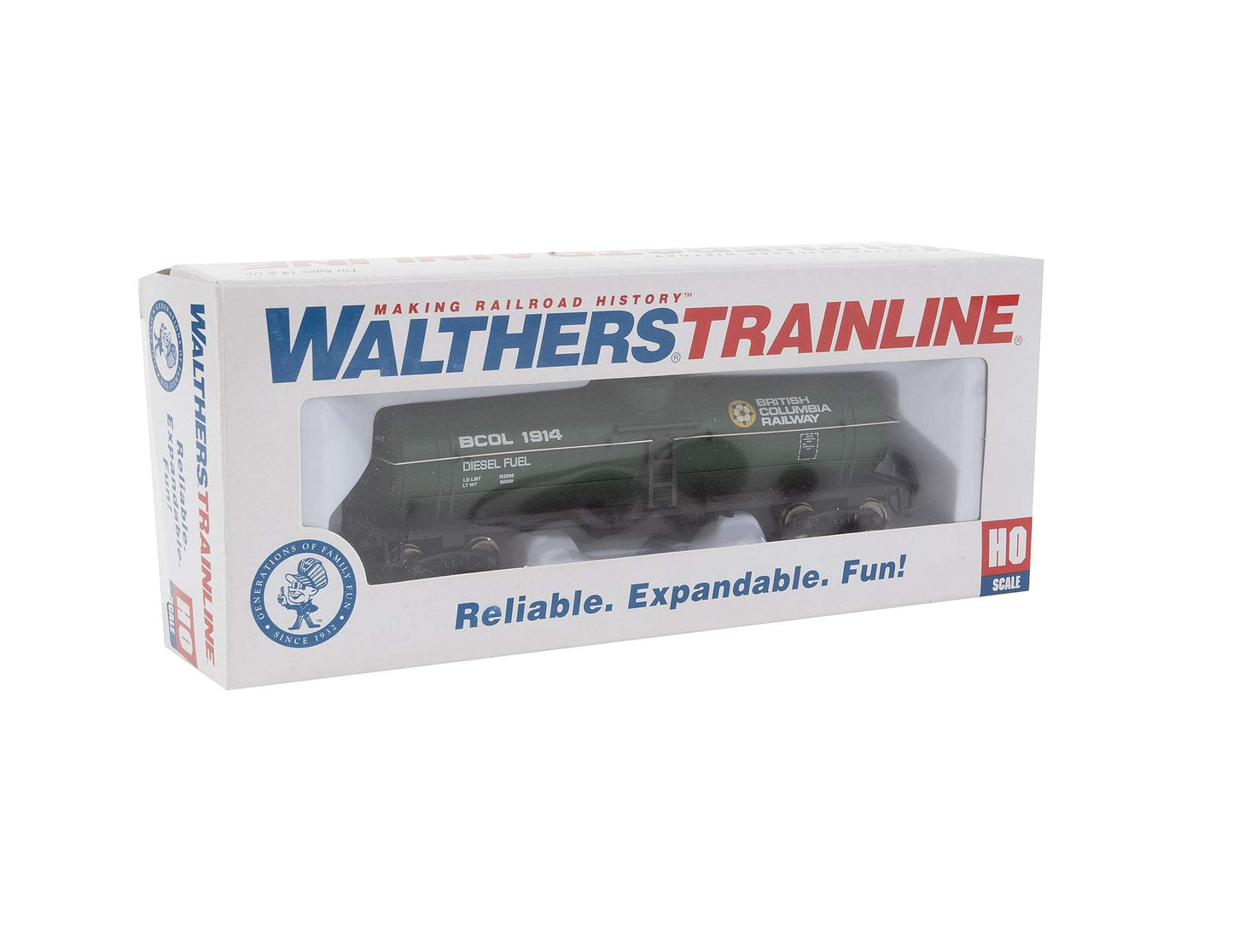 Walthers Trainline Tank Car-Ready to Run-British Columbia Railway (Green, Yellow, White; Dogwood Logo) 931-1441 HO Scale Model Railroad - Freight Model