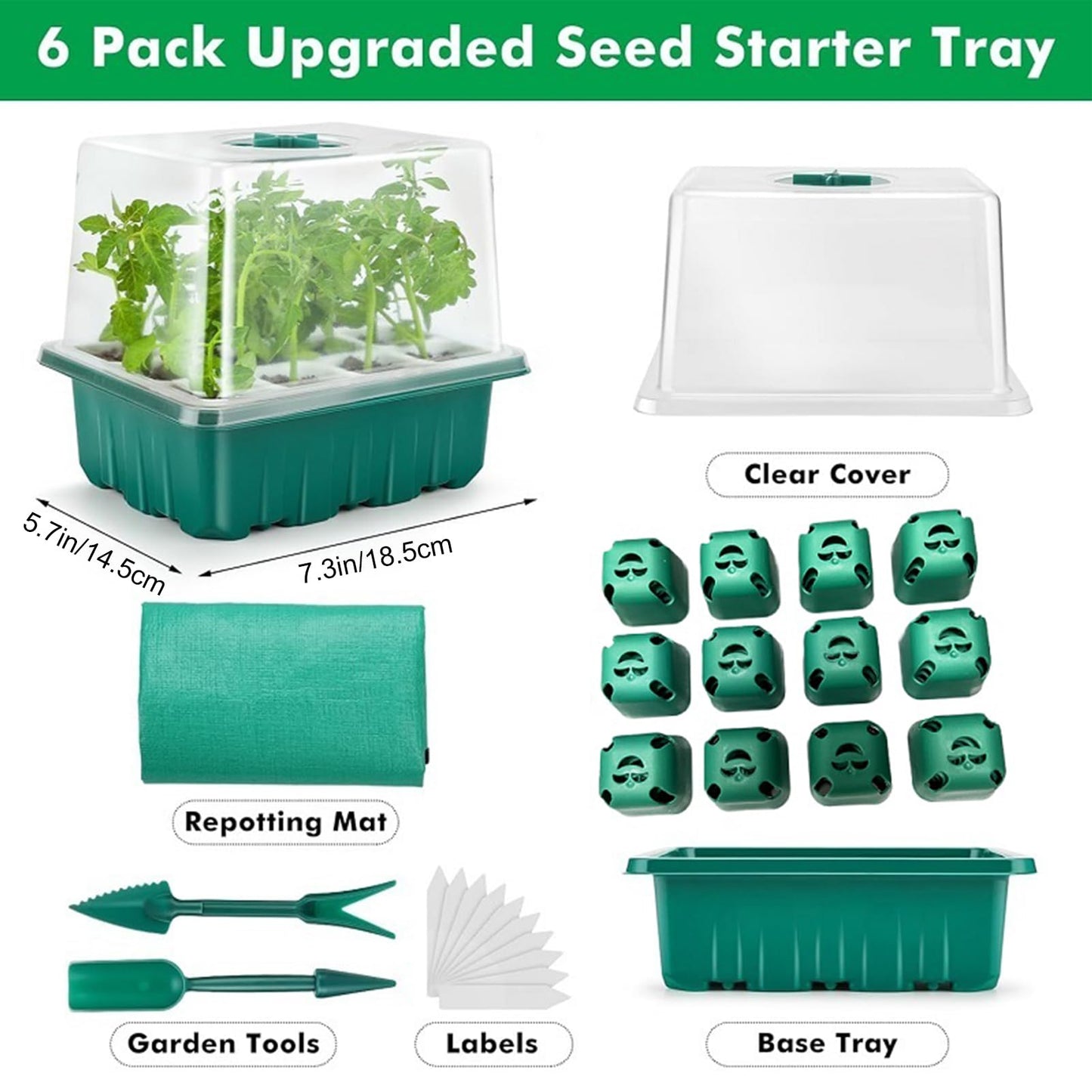 cdmoke Seed Starter Tray, Seed Starting Trays with Adjustable Ventilation Humidity Planting Pot Plant Starter Kit Greenhouse Propagator Biodegradable Seedling Germination Trays Xmas (Green)