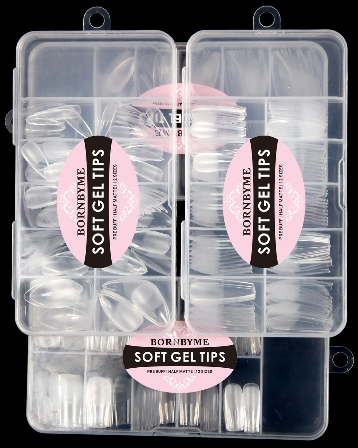 Soft Gel Nail Tips Medium Stiletto, 120PCS Pre Buff Full Cover Shaped Nail Extenison Tips Half Matte Gel Nail Tips BORNBYME