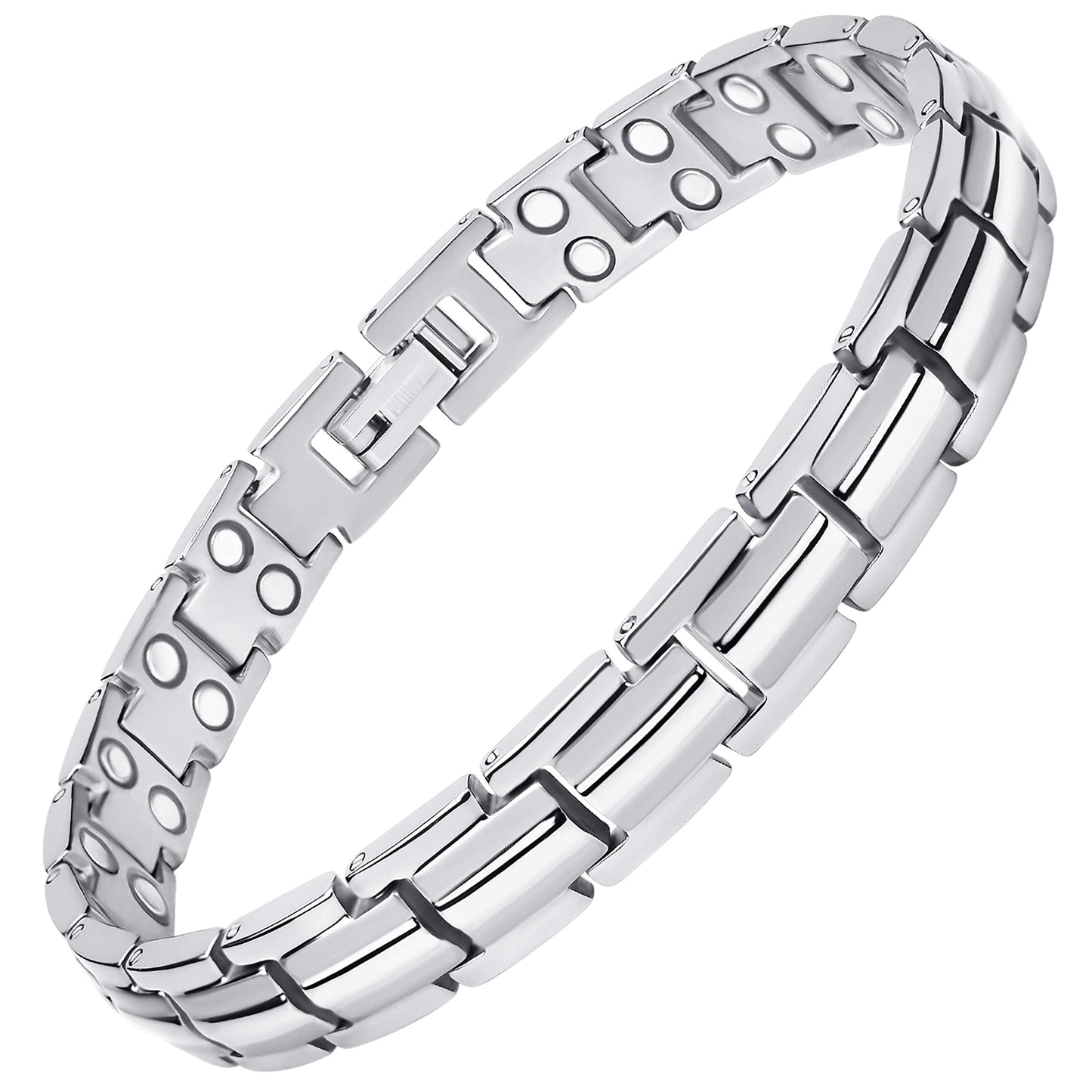 MagnetRX Women's Ultra Strength Magnetic Bracelet – Effective Titanium Magnetic Bracelets for Women – Adjustable Length with Sizing Tool for Perfect Fit (Silver)