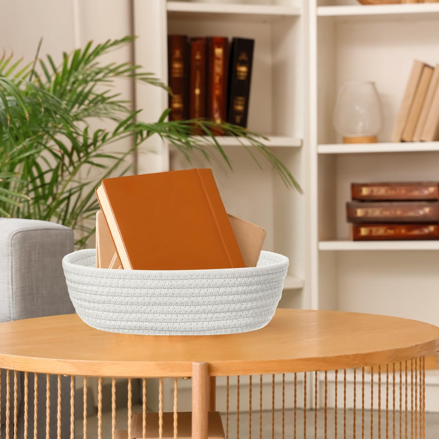 uxcell White Small Cotton Rope Woven Storage Basket, Shelf Closet Storage Gift Woven Baskets Cute Nursery Box Bin Decor Organization Bin for Home Supply, Oval, 10.3x3.2