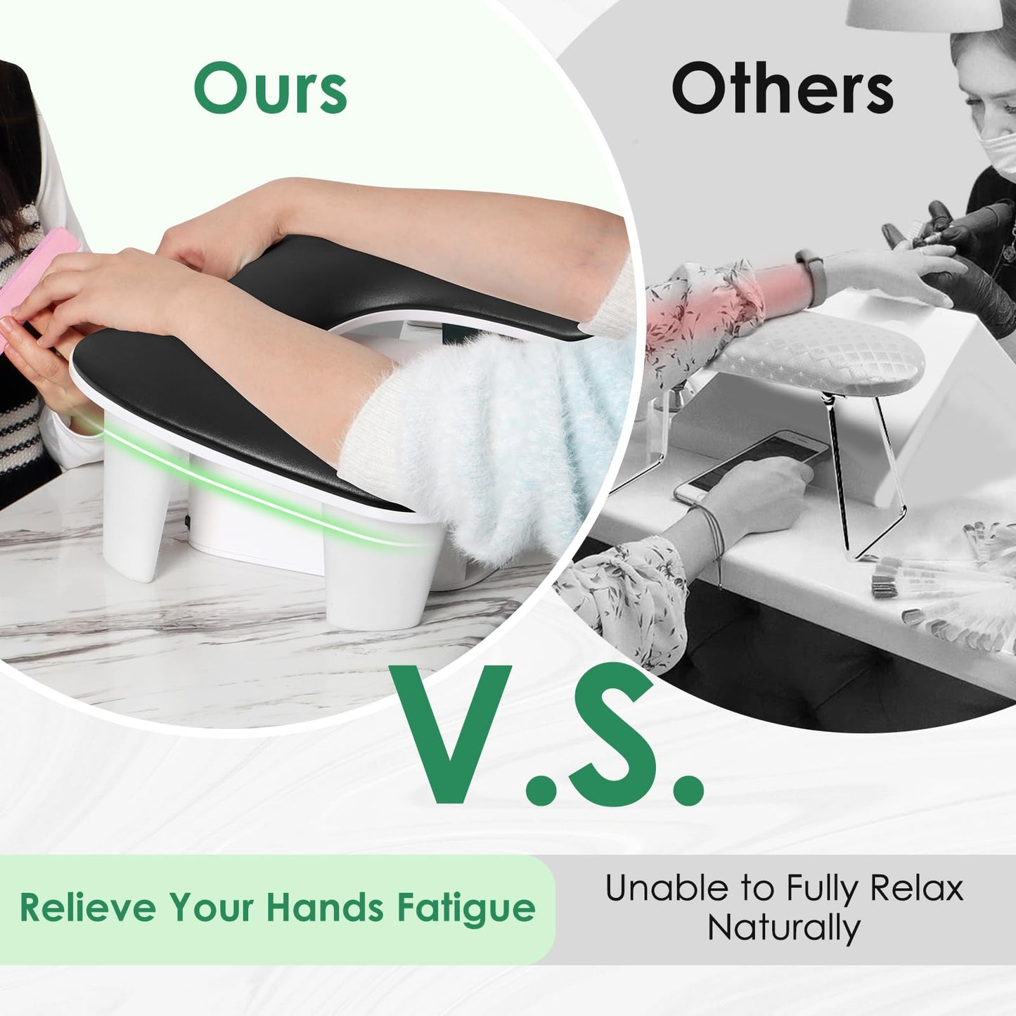 LIONVISON Arm Rest for Nails Tech U Shaped - Comfortable Manicure Nail Hand Rest Pillow Cushion, PU Leather Nail Armrest Stand for Acrylic Nail Art Tech, Quick Installation, Black