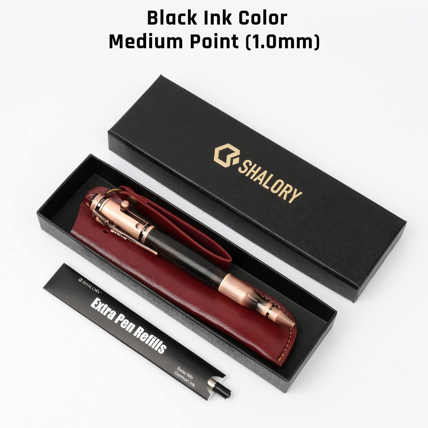 SHALORY Bolt Action Pen with Compass & Extra Refill,Birthady Gift Cool Gadgets for Men Wooden Ballpoint Pens Luxury Gel Ink Pens Medium Point 1.0 mm Black Ink