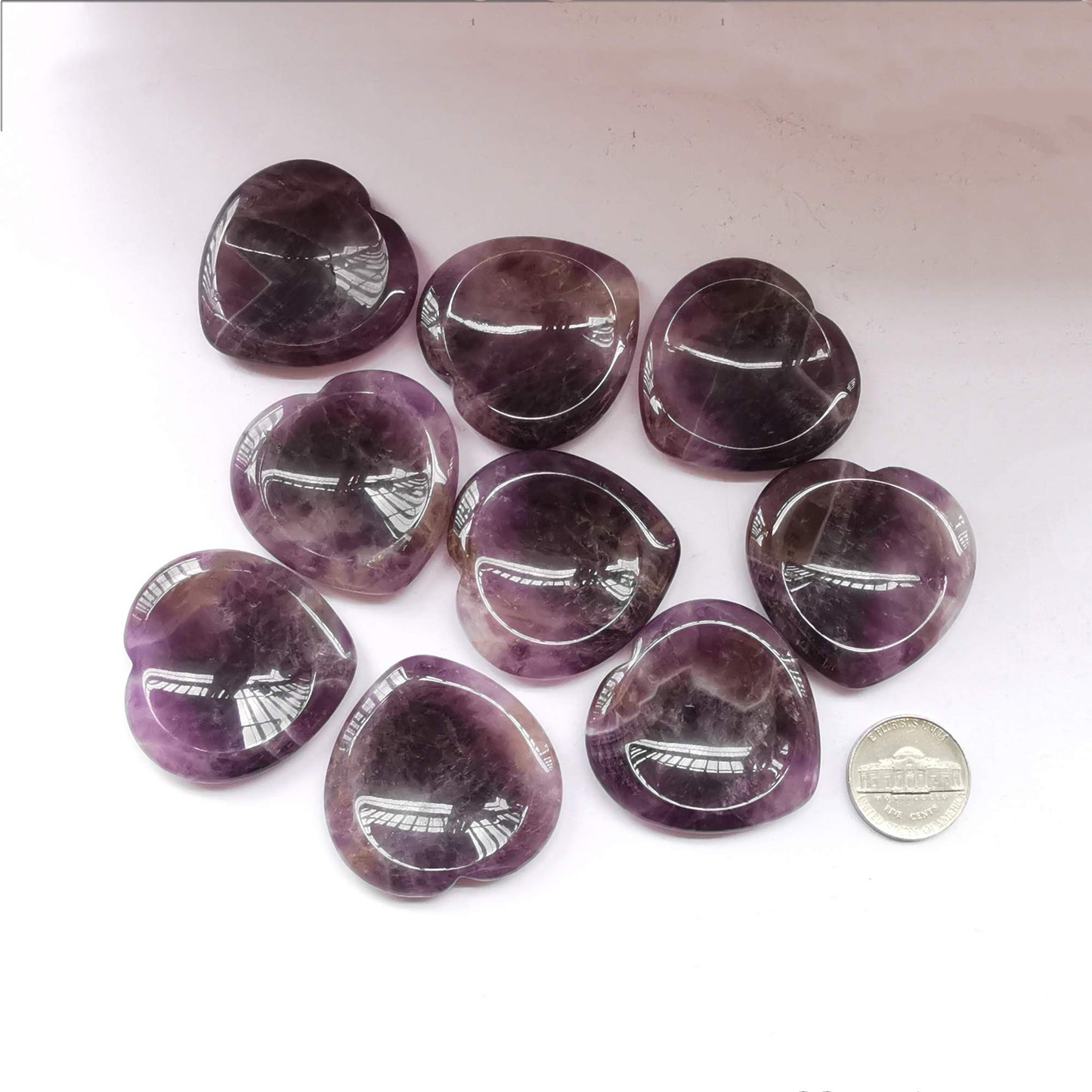 Bacatgem Natural Amethyst Heart Chakra Thumb Worry Stone,Hand Carved Healing Crystal Shaped Stone for Anxiety Stress Relief Meditation