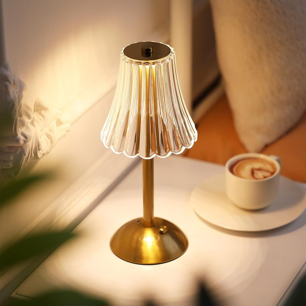 Liliful 4 Pcs LED Portable Cordless Table Lamp Touch Battery Operated Rechargeable Desk Lamp 3 Color Dimmable for Bedroom Living Room Dining (Rose Style,Gold)