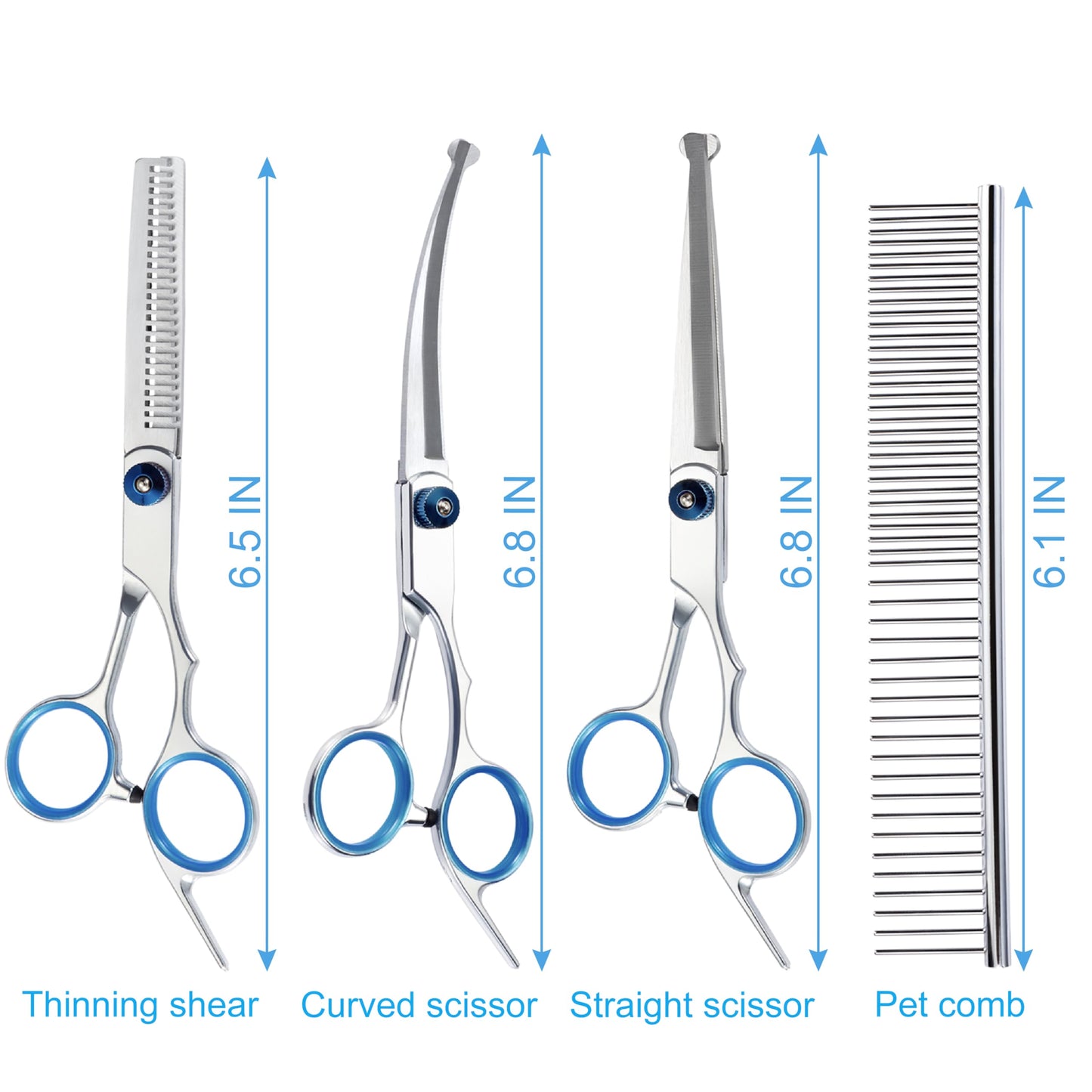 5 in 1 Premium Dog Grooming Scissors, Professional Dog Scissors for Grooming with Safety Round Tips, Lengnoyp Stainless Steel Thinning Shears, Pet Cat Shears for Grooming Kit