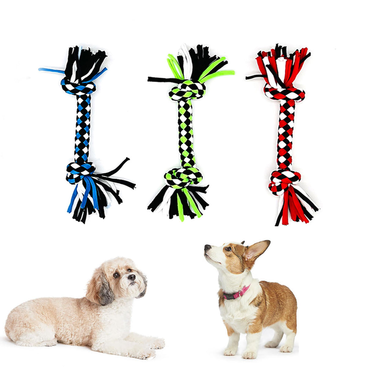 Hoyweo 3PCS Natural Cotton Rope Toys for Small Dogs and Puppies, Dog Dental Care Chew Toys for Teething, Anxiety Relief, Helps Clean Teeth & Prevent Furniture Destruction(Corn cob Set)