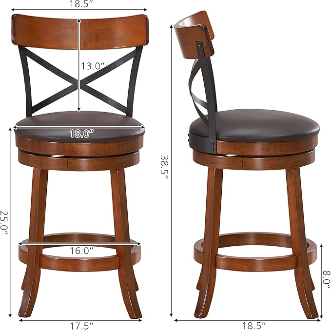 ERGOMASTER Swivel Counter Height Barstool 24 Inch Seat Height Bar Chair Cappuccino X Open Back ( 24 Inches, Set of 2)