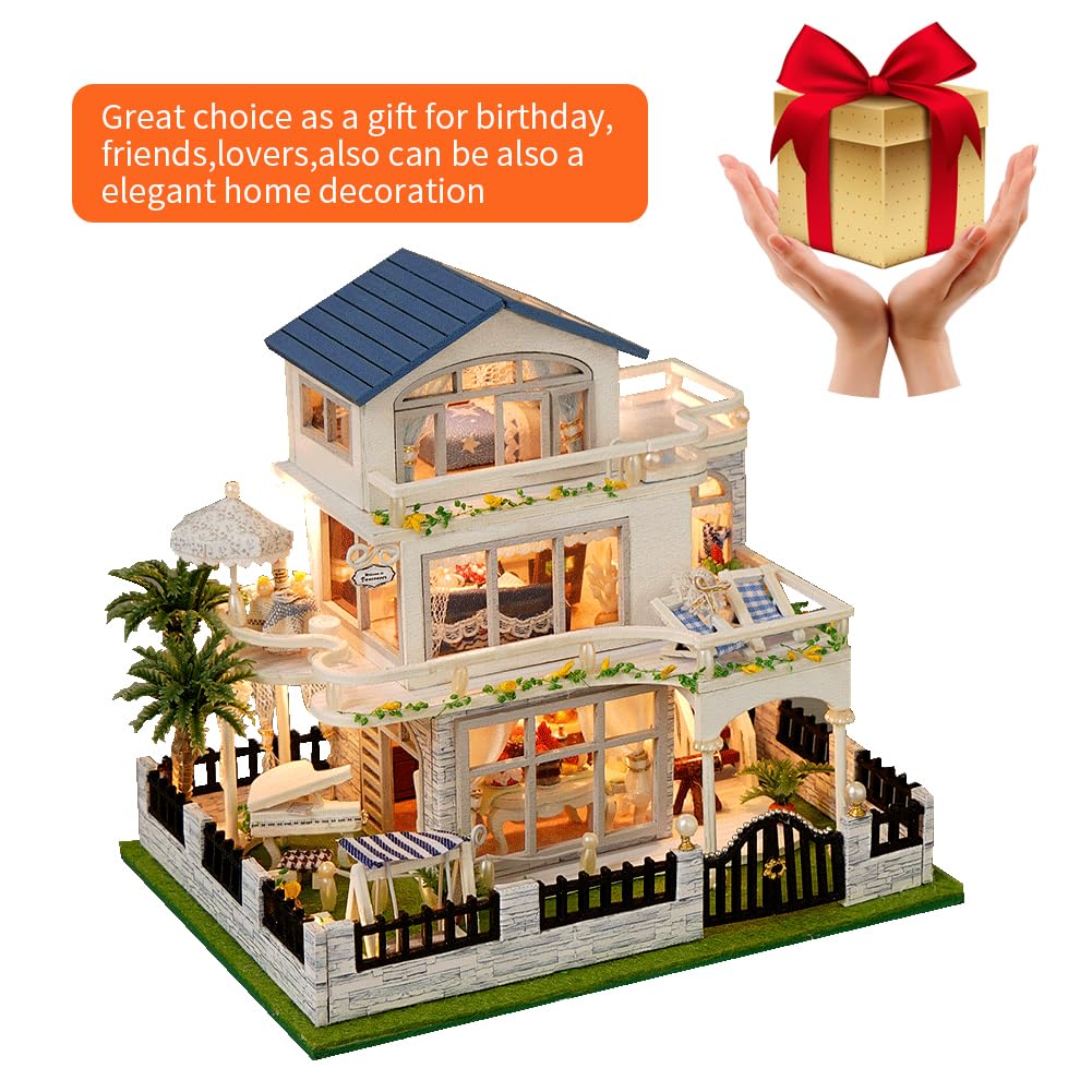iiecrKiie Dollhouse Miniature with Furniture,DIY Kit Mini Modern Villa Model, Creative Doll House Best Christmas Birthday Gift for Lovers Boys and Girls