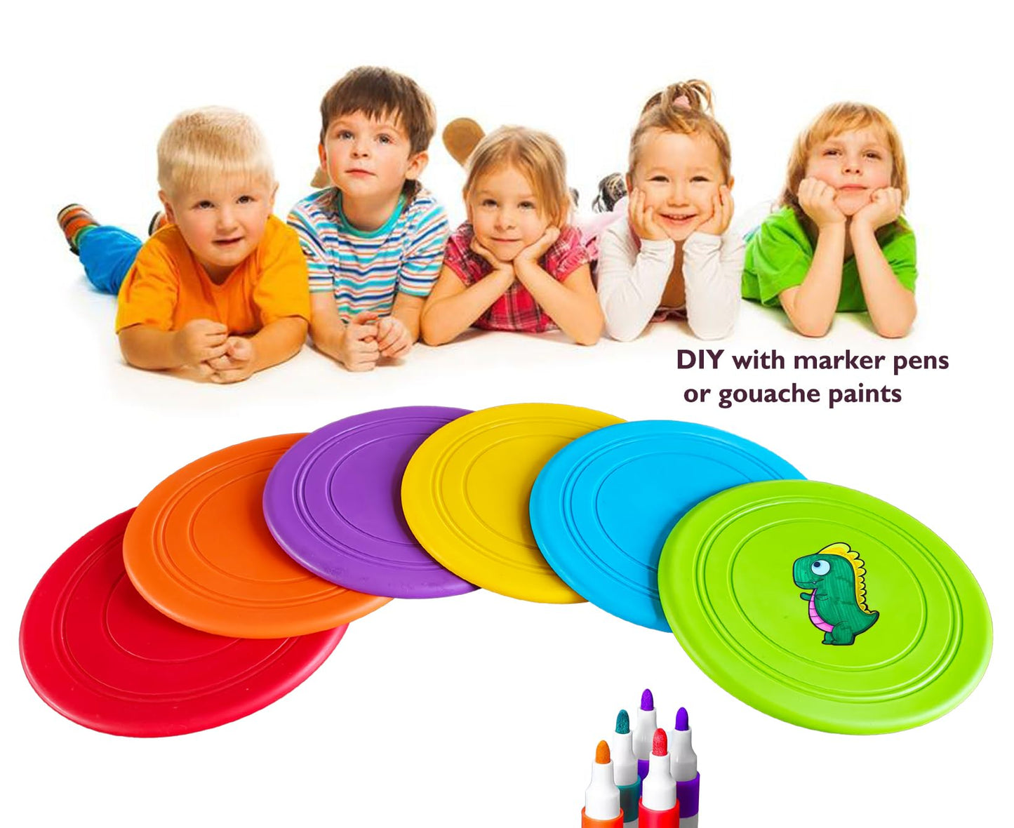 SUHEEUS Kids Flying Disc Toy Outdoor Playing Lawn Game Disk Flyer for Kindergarten Teaching Soft Silicone Colorful 6 Pack Bulk Set