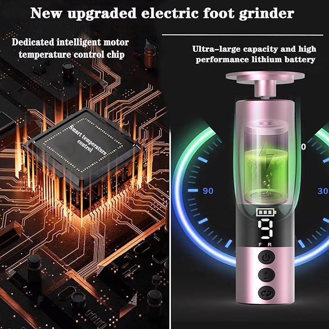 Darmave Cordless Electric Foot Callus Remover, 9 Speed Adjustable Speed Rechargeable Foot Sander Pedicure Tools for Feet Dead Skin with 80 pcs Sandpaper Disk and 20pcs Nail Buffer Sanding Rings