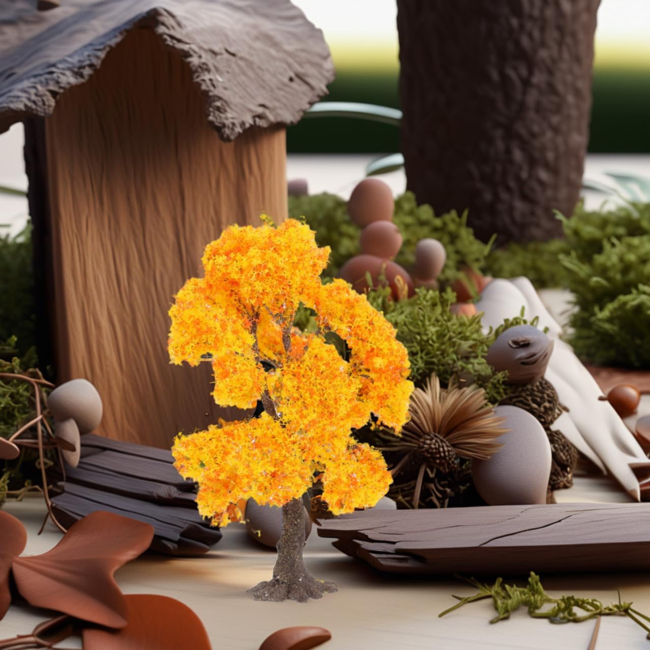 Hemobllo Autumn Model Trees with Flexible Iron Wire - 4.7" Miniature Fall Tree Decor for Diorama Supplies, Sand Table Landscape, Fairy Garden, and Train Railway Scenery Accessories