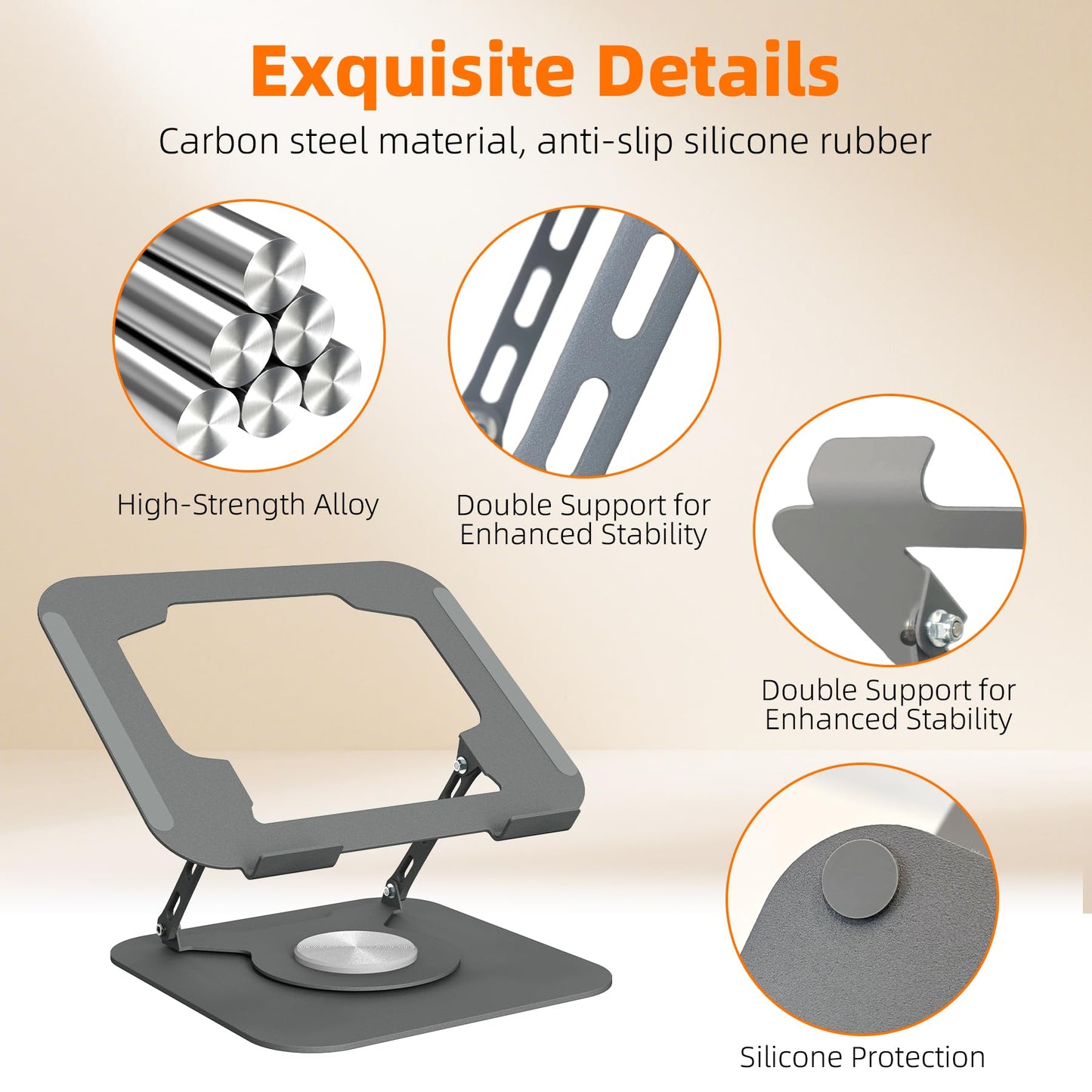 Adjustable Laptop Stand for Desk, Laptop Riser with 360 Rotating Base, Ergonomic Laptop Holder for Desk, Foldable Portable for Office & Home Compatible with MacBook Air Pro, Dell, HP (10-17.3'')